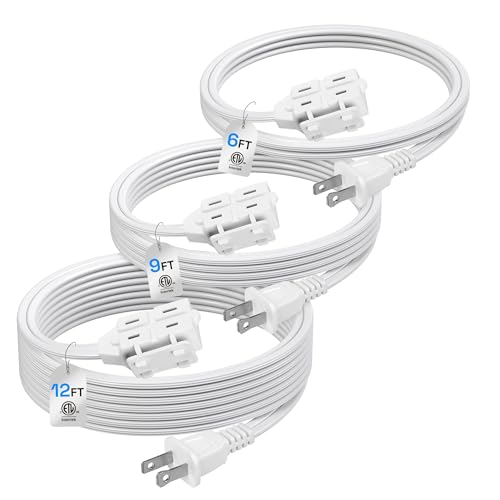 BN-LINK 3-Outlet Indoor Extension Cord, 6/9/12 ft Variety 3-Pack, 16/2 SPT-2, 2 Prong Polarized...
