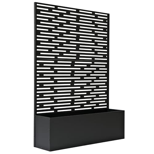 Oakland Living 6 ft. X 4 ft. Black Freestanding Metal Privacy Screen Room Divider with Flower Box by Oakland Living - Used condition - US$126.77