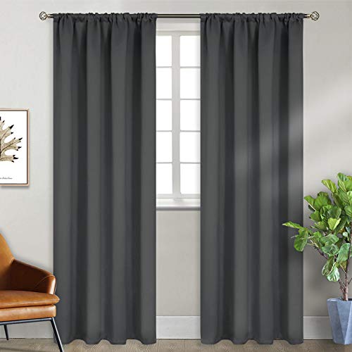 BGment Dark Grey Blackout Curtains 90 Inches Length - Rod Pocket Room Darkening Window Drapes for Bedroom Living Room Office, 2 Panels, 52 x 90 Inch