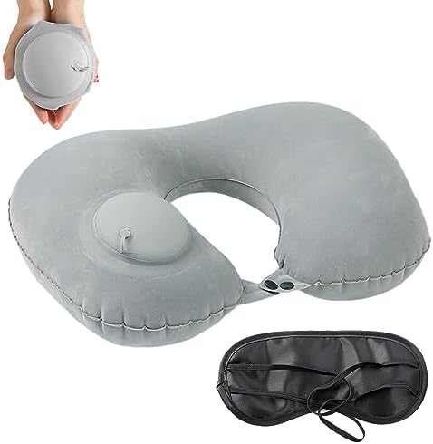 Oreiller de cou de voyage en forme de U, tissu élastique, oreiller gonflable pliable, coussin de soutien du cou de type presse, oreiller d' avion, nouveau  15