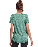 Deaviya Sport T-Shirt Damskie, Koszulka z Krótkim Rękawem Kobiety Luźna, Topy do Treningu Okrągły Dekolt Atletyckie Casual Bieganie Joga Fitness T-Shirty Boczny Rozcięcie Tee, zielony, M
