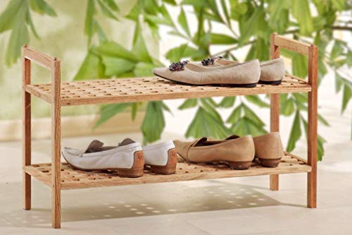 metra Schuhregal, 2 lagig stapelbar Gitterdesign, Walnuss Holz