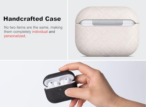 Image of Haobobro Handmade Case - for AirPods Pro 3 Case Cover - Selected Skin-Friendly Vegan Leather, Linen Cloth Style, Drop Protective Hard Cover for AirPods Pro 3rd Generation Earbuds - White Chambray