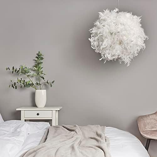 MiniSun Modern White Real Feather Ball Design Ceiling Pendant Light Shade - Complete with a 10w LED Bulb [3000K Warm White]