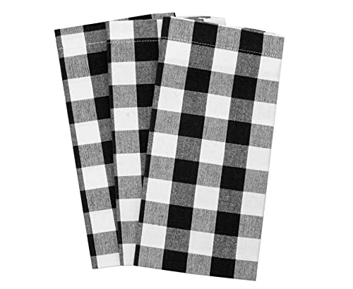 Cotton Craft Buffalo Plaid Cloth Napkins - Set Of 12 Pure Cotton Gingham Check - Everyday Halloween Harvest Fall Holiday Dinner Napkin - Soft Washable Reusable Napkin -Oversized 20X20 Black White #TOP1