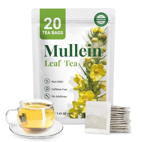 Premium 20 Mullein Tea Bags For Lungs - 100% Pure Mullein Leaf | For Lung Health & Respiratory Wellness Support | Caffeine Free - No Additives & Non-GMO | Plastic-Free, Plant-Based Tea Bags