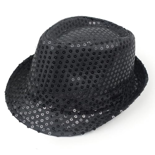 Zhzrche Sequin Hat Glitter Solid Color Dance Jazz Hat Western Retro Disco Cap Unisex Costume Cap for Women Men Party Supplies (Black)