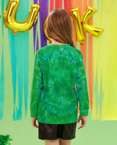 Image of Unisex Kids St. Patrick's Tie Dye Irish Clover Long Sleeve Shirt Shamrock Green Sweatshirt 6-14 Years