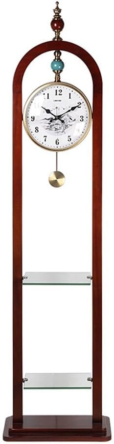 Grandfather Clock Retro Solid Wood Floor Clock with 2 Shelves Living Room New Chinese Style Standing Clock Light Luxury Vertical Clocks Grandfather Alarm