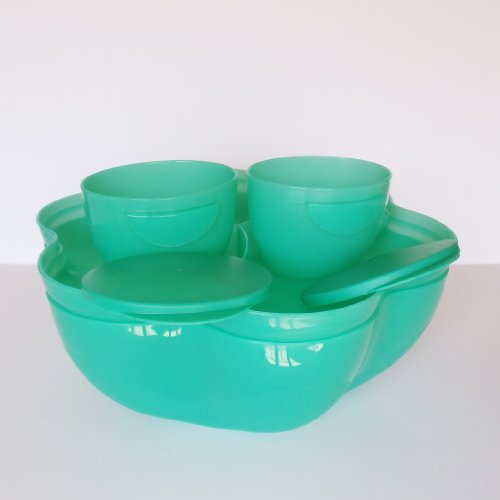Tupperware Chip N Dip Set With Dip Bowls 1.5 Gallon Laguna Green #TOP4