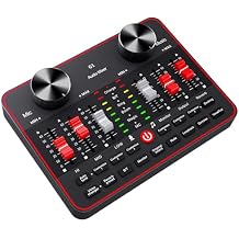 Audio Mixer, Sound Board for Pc/Phone Live Streaming Singing Gaming, Audio Interface for 3.5mm Microphone, Live Sound Card with DJ Mixer Effects & Voice Changer, Denoise, Bluetooth Podcast Mixer