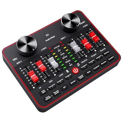 Audio Mixer, Sound Board for Pc/Phone Live Streaming Singing Gaming, Audio Interface for 3.5mm Microphone, Live Sound Card with DJ Mixer Effects & Voice Changer, Denoise, Bluetooth Podcast Mixer