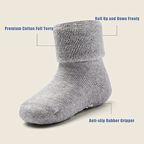 Baby Non Slip Socks Baby Boys Winter Warm Socks With Grips For Baby Boys Thicken Terry Socks 6 Pack 12-24 Months #TOP2