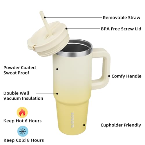Image of BJPKPK Tumbler With Handle And Straw 30oz Insulated Tumbler Cups With Lid Stainless Steel Travel Coffee Mug,Lemon