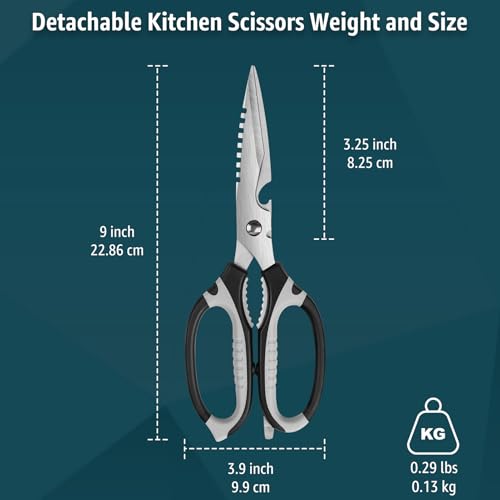 Image of BoFuYuan 9-Inch Detachable Heavy Duty Kitchen Scissors for Food, Black | Multifunctional, Sharp Serrated Blade, Dishwasher Safe, Ergonomic Non-Slip Handle, Multipurpose Cooking Food Cutting Shears