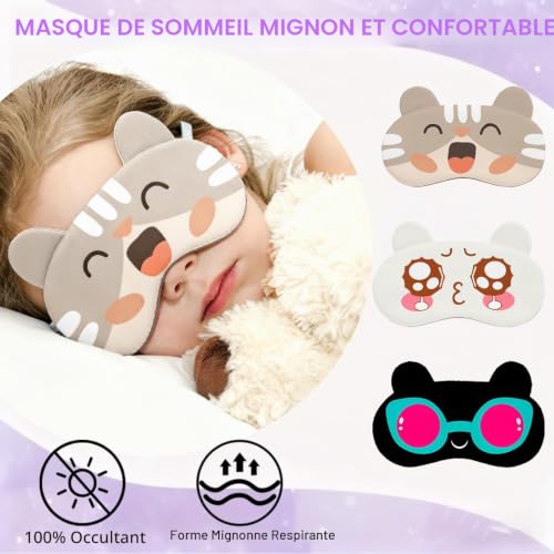 Lot de 8 masques de sommeil pour enfants et filles - 20 x 10 cm - Masque de sommeil amusant et doux pour les yeux - Pour voyage et pause – vue 4