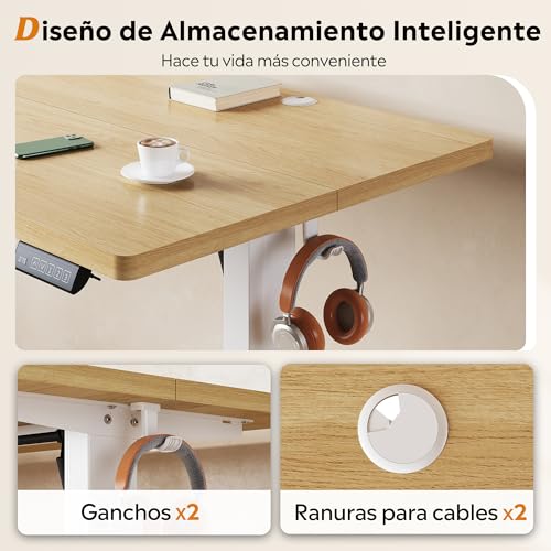 Miniatura 4 de Devaise Escritorio Elevable Eléctrico,Mesa Regulable Rltura 120 X 60cm Con 3 Memorias,Mesa De Oficina Con Panel Inteligente En Casa Con Tablero Ensamblado, Roble Natural
