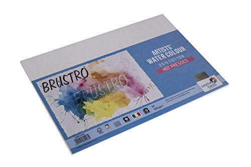 Image of BRUSTRO Artists 25% Cotton Watercolour Paper, Hot Pressed, 300 GSM,Size-A4 Pack of 18 Sheets| Ideal for Watercolor,Acrylic,Gouache,Charcoal,Graphite,Ink & Other Mixed Media