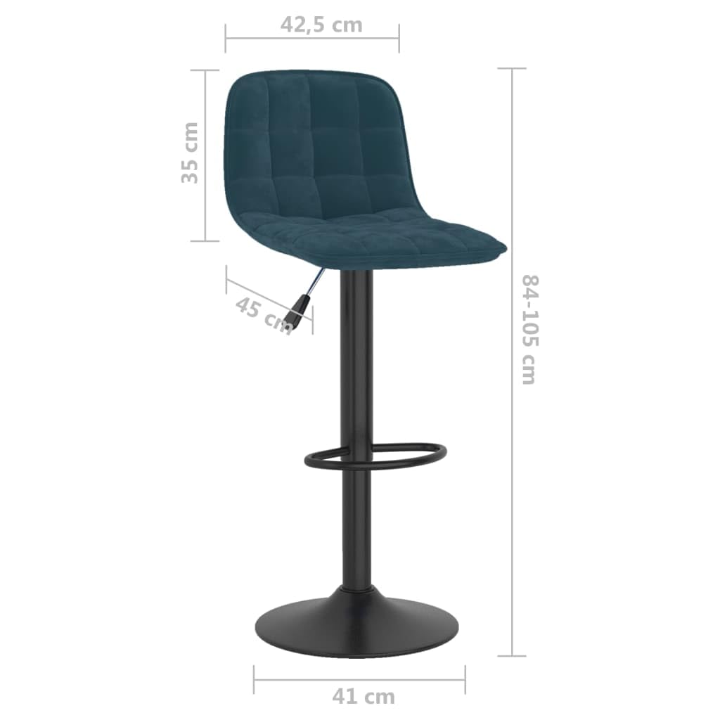 Lot de 2 tabourets de bar en velours bleu, réglables en hauteur, pivotants, avec repose-pieds, pour cuisine, salle à manger, salon et restauration, rembourré, structure stable, peu encombrant