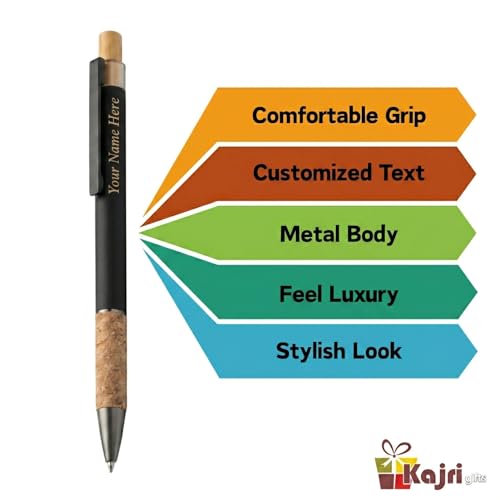 Image of Kajri Gifts Personalized Pen with Name Engraved Wooden Gift Box Best for Gifting, Corporate Gift, Doctor, Advocate, Boss, Employee, Teacher (Cork Black)