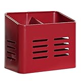 Fuerte y Robusto. Color: Rojo Space Home - Escurridor Doble de Cubiertos - Portacubiertos de Cocina - Soporte y Organizadores para Utensilios - 2 Compartimentos - Acero Inoxidable - Rojo