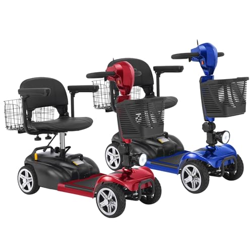 MS02 4 Wheels Mobility Scooter for Adults&Seniors, 15 Miles Range 350W Electric Powered Wheelchair Device with Extended Battery, Dual Baskets, Rotating Seat, Compact Duty Mobile for Elderly