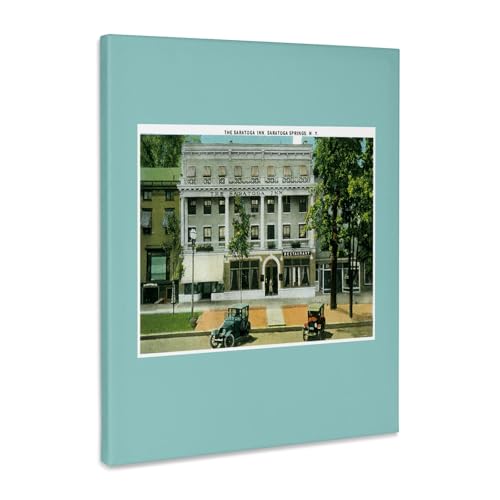 3dRose, Saratoga Inn, Saratoga Springs New York with Antique Cars, Museum Grade Canvas Wrap 8x10