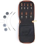 KnitPro Ginger Knitting Needle Set - Mini Interchangeable Pins, 2 25cm Cables, End Caps, Cable Keys, Faux Leather Case, 3,3.5,4,4.5,5,5.5,6mm