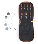 KnitPro Ginger - Set di ferri da maglia, mini perni intercambiabili, 2 cavi da 25 cm, tappi terminali, chiavi per cavi, custodia in ecopelle, 3, 3,5, 4, 4,5, 5, 5, 5,5, 6 mm