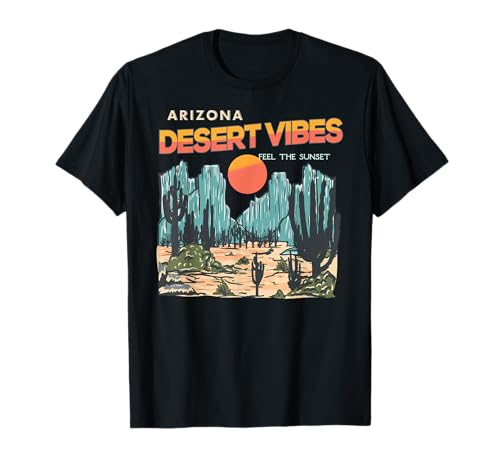 Vintage Feel Sunset Desert Vibes Mountain Cactus Arizona Camiseta