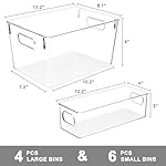 Tiawudi Set of 10 Clear Plastic Storage Bins, 4 Large and 6 Small Stackable Storage Containers for Pantry Organization, Organizer Bins for Home, Kitchen, Bathroom, Office, Cabinet Shelf Organizers - Image 2