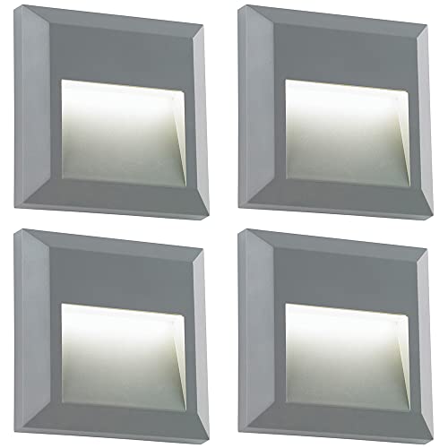 Image of 4 Pack Square Pathway Guide Light - Indirect 1.1W Warm White LED Module - Integrated Control Gear - Gray ABS Plastic & Clear Polycarbonate - IP65 Rated - Wall Mounted Guide Downlight