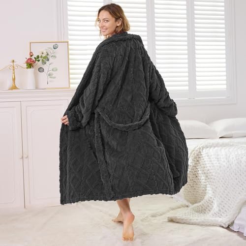 MIZZEO Microfiber Robes for Women, Cozy Soft Warm Plush Women Robe Plush Long Bathrobe2