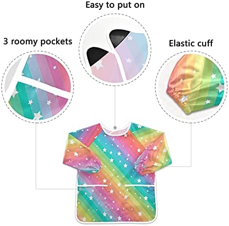 JUMBEAR Rainbow Star Kids Art Smocks Children Waterproof Painting Artist Apron with 2 Pockets for Baking, Eating, Arts & Crafts for Age 2-6Years,M
