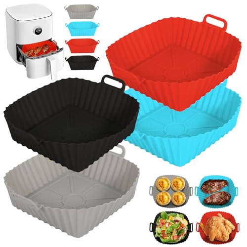 PQETBV Moldes de Silicona para Freidora de Aire, 4 Piezas Molde de la Freidora de Aire, 21cm Recipiente Silicona Air Fryer, Reutilizable Moldes Silicona Freidora Aire Apto para Freidora de Aire Horno