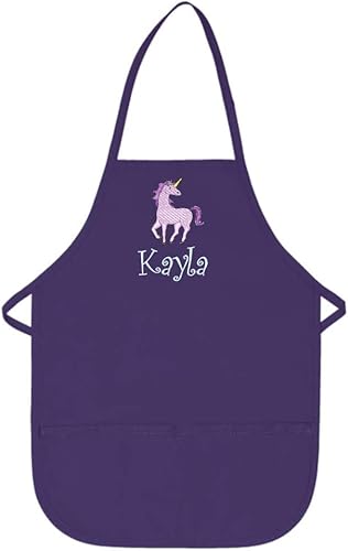 My Little Doc Delantal púrpura personalizado para niños con diseño de bordado de unicornio tela de sarga de polialgodón regular