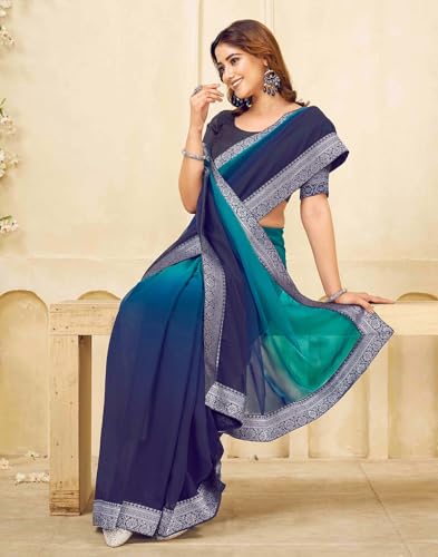Image of SIRIL Women's Georgette Foil Printed Saree with Unstitched Blouse Piece