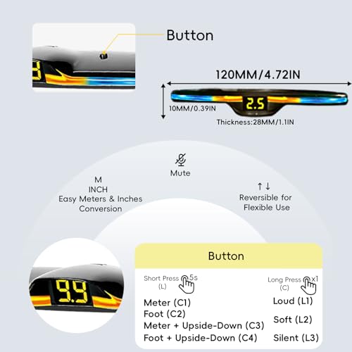 Image of Parking Sensor kit New Feature Rear with Selectable Distance in Feet, Bidirectional Display Options, and Customizable Numeric Orientation and There are 20 Color Probes to Choose from(Black)