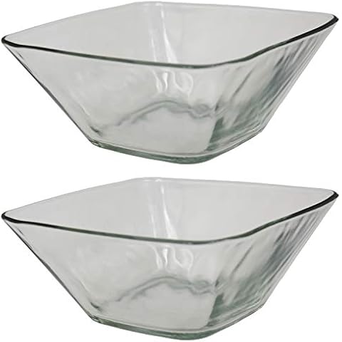 Set of 2 Epure Elegant Glass Bowls 8.125" x 8.125" x 3.125" Beautiful 63 OZ Bowls - Thick Quality Glass - An Elegant Glass Bowl Set Perfect for any Occasion! (2) Cover