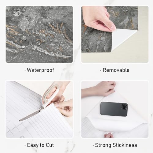 Wallercity Black/Gold Marble Contact Paper for Countertops Waterproof Gold Marble Wallpaper Peel and Stick Countertop Wall Paper for Kitchen Bathroom Removable Vinyl Film for Cabinets 15.8''x236'' by Wallercity - Image 9