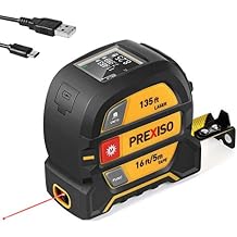 PREXISO 2-in-1 Laser Tape Measure, 135Ft Rechargeable Measurement Tool & 16Ft Measuring Movable Magnetic Hook - Pythagorean, Area, Volume, Ft/Ft+in/in/M Unit NOT Digital, Gift for Dad