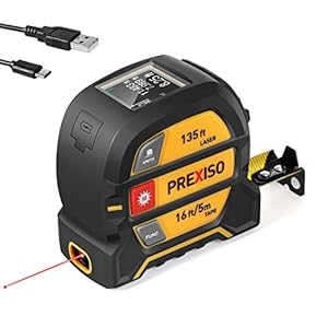 PREXISO 2-in-1 Laser Tape Measure, 135Ft Rechargeable Measurement Tool & 16Ft Measuring Movable Magnetic Hook – Pythagorean, Area, Volume, Ft/Ft+in/in/M Unit NOT Digital