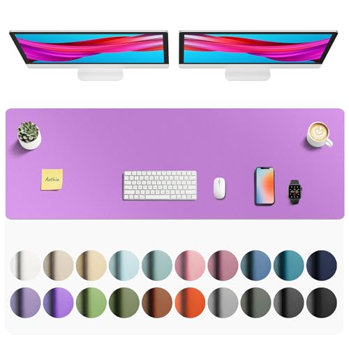 Image of Aothia Faux Leather Desk Mat - Non-Slip PU Leather Desk Blotter, Waterproof Writing Surface, Large Desk Pad for Office & Home (Iris Violet, 55 inch x 17 inch)