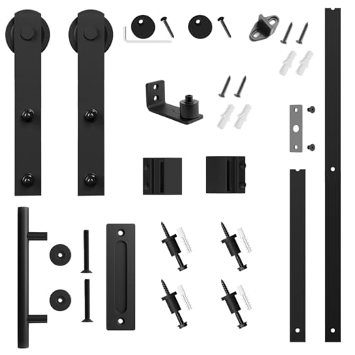 SMARTSTANDARD 5 FT Heavy Duty Sturdy Sliding Barn Door Hardware Kit, Black, (Whole Set Includes 1x Pull Handle Set & 1x Floor Guide) Fit 28''-30" Wide Door Panel (I Shape Hanger) by SMARTSTANDARD - Image 6
