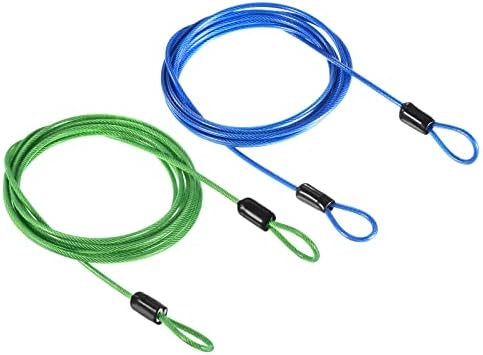 PATIKIL Security Steel Cable 2.5mm x 2m/6.56ft Coated Luggage Lock Wire Rope with Double Loop Black, Orange 2 Pack