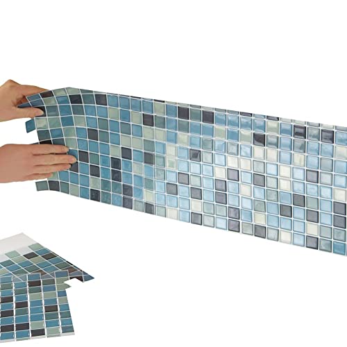 Collections Etc Multi-Colored Adhesive Mosaic Backsplash Tiles for Kitchen and Bathroom - Set of 6, Blue Multi
