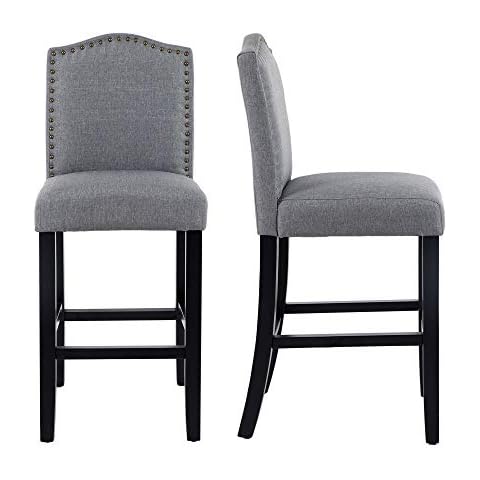 LSSBOUGHT 24 Inches Counter Height Bar Stools Set of 2 Studded Kitchen Island Chairs with Back Nailhead Barstools with Solid Wood Legs, Set of 2(Gray) Cover