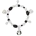 Panda Bear Heart Girls Stretch Charm Bracelet Black White Silver Tone Bead