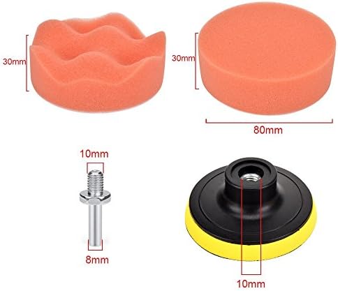 Fontic 11pcs 3"/80mm Compound Drill Buffing Sponge Pads Kit for Car Sanding, Polishing, Waxing, Sealing Glaze (9 Polishing Pads+1 Woolen Buffer+1 Thread Drill Adapter with Shank)