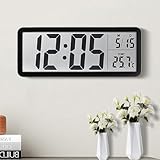 Jonuin Digital Wall Clock, 8'' LCD Digital Wall Clock with Time, Temperature, Date Display, Battery/USB Operated Wall Clocks for Living Room, Bedroom, Kitchen, Desk (Black)